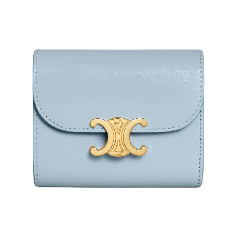 CELINE Triomphe Calfskin Card Holder Wallet Small Size Women's Light Blue-0