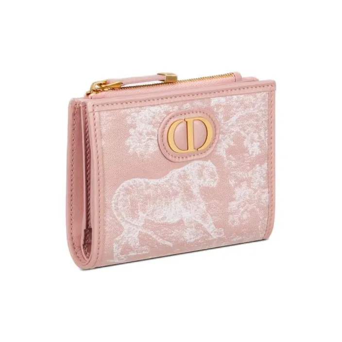 DIOR 30 Montaigne Toile De Jouy Jacquard Fabric Wallet Women's Pink-1
