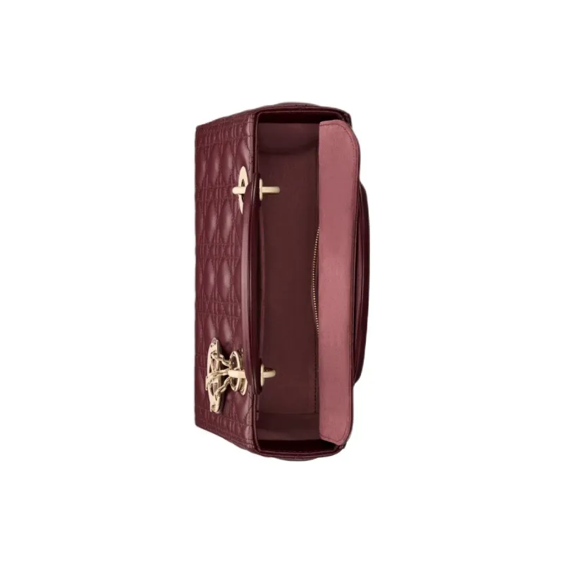 DIOR Lady Dior Wicker Pattern Lambskin Dior Bag Shoulder Bag Crossbody Bag Handbag Medium Size Women's Burgundy-4