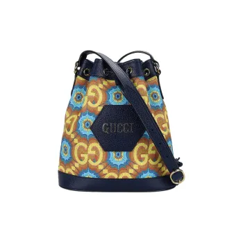 GUCCI Ophidia Leather Canvas Bucket Bags Shoulder Bag Crossbody Bag Mini Unisex Orange & Dark Blue
