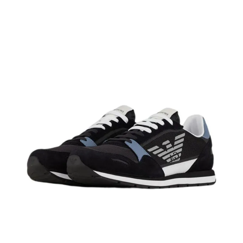 EMPORIO ARMANI Cushioned Slip-Resistant Abrasion-Resistant Low-Top Casual Shoes Men's Black Blue-2