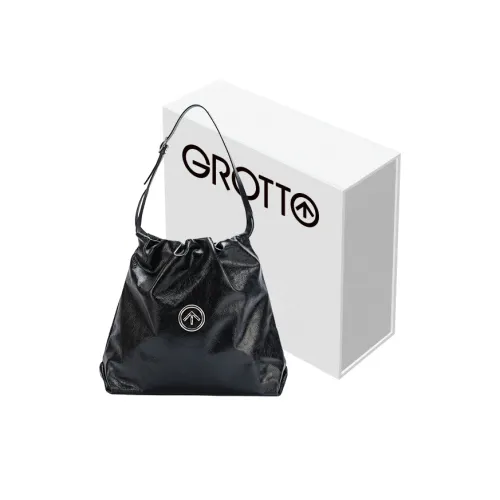 GROTTO Cow Leather Shoulder Bag Unisex Black