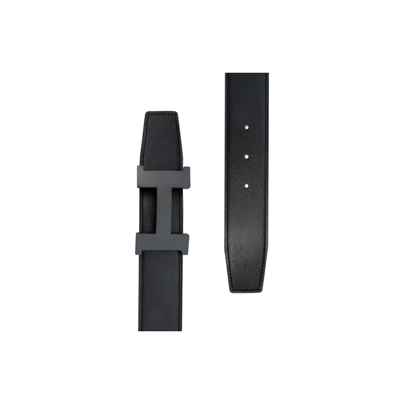HERMES Togo Calfskin Double Sided Leather Belt Unisex Black/Gold Width  3.8cm-3