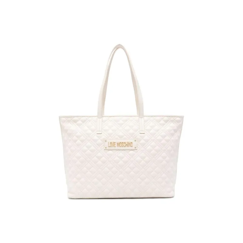 LOVE MOSCHINO Polyurethane Tote Bag, Shopping Bag, Shoulder Bag, Handbag Women's Ivory White-0