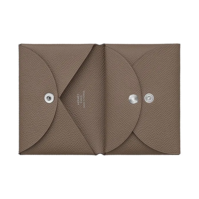 HERMES Calvi Duo Calfskin Card Holder Wallet Unisex Elephant Gray-1