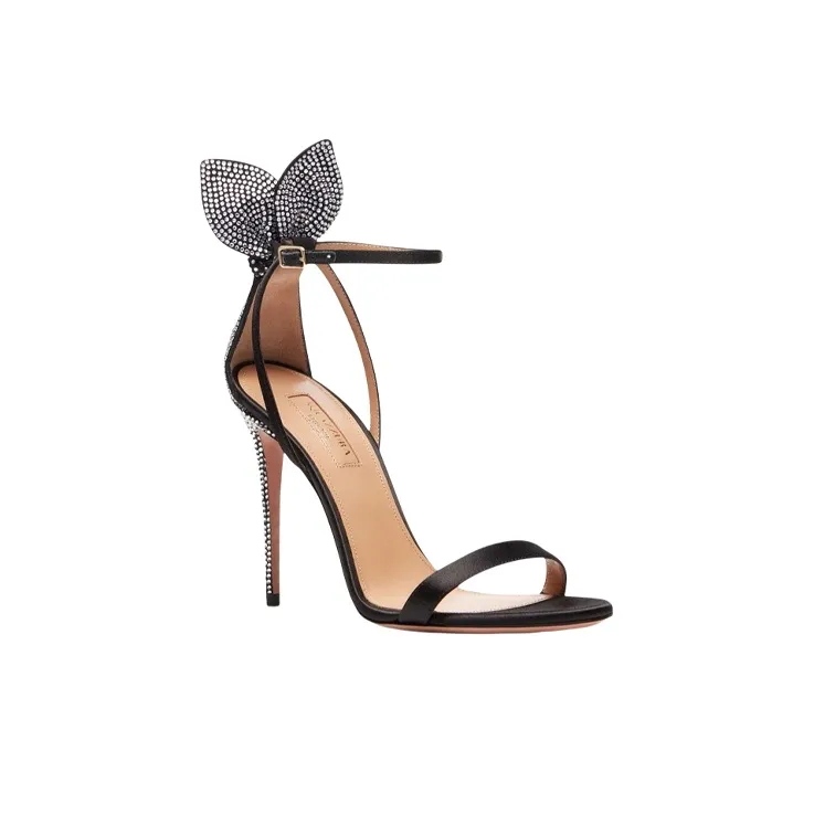 AQUAZZURA Bow Tie Crystal Sandal 105 Strap Sandals Women's Black-2