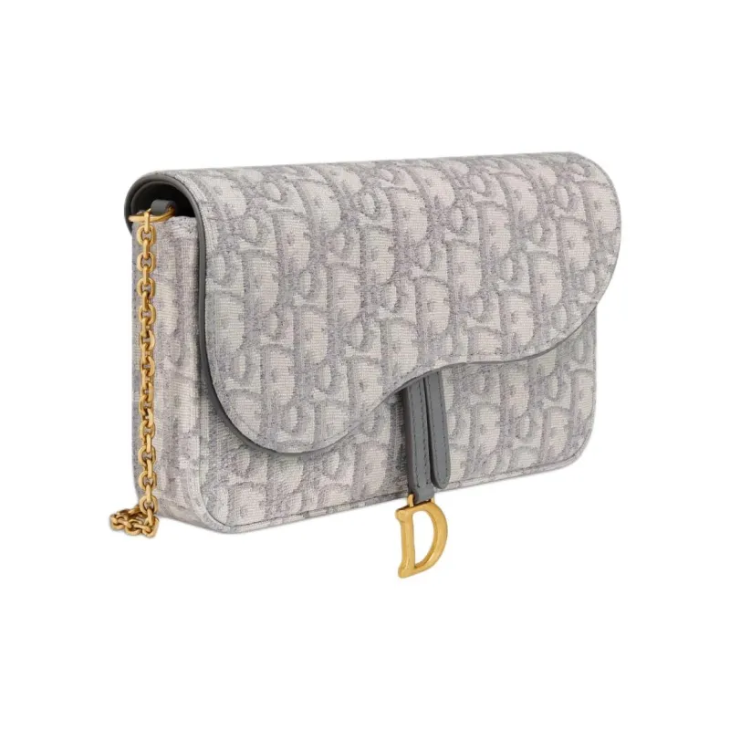 DIOR Oblique Print Fabric One Shoulder Crossbody Clutches Women's Gray-2