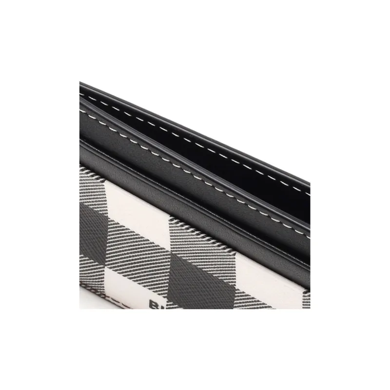 Burberry Leather Card Wallet With Money Clip And Card Holder Unisex Black White-4