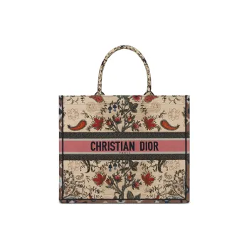 DIOR BookTote Canvas One Shoulder Tote Handbag Large Size Women's Multicolor