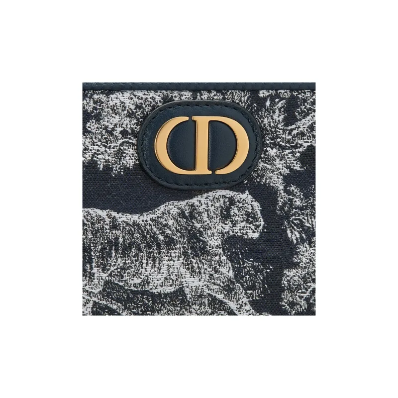 DIOR 30 Montaigne Toile De Jouy Reverse Jacquard Fabric Wallet Women's Black-4
