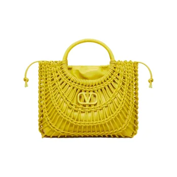 Valentino Woven Leather Tote Bag Shopping Bag Handbag Women's Cedar Yellow