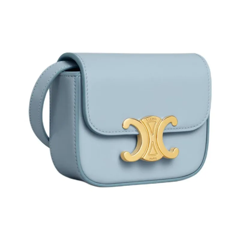 CELINE Triomphe Shiny Calfskin Shoulder Bag Crossbody Bag Mini Women's Light Blue-1