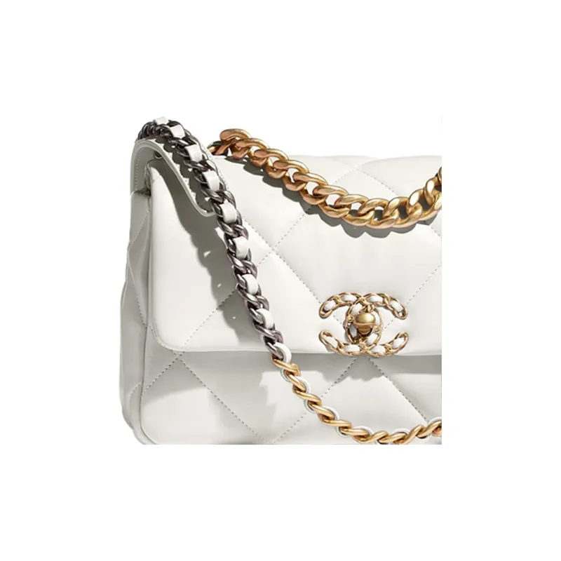 CHANEL 19Bag Sheepskin Portable Crossbody Bag, Shoulder Bag Trumpets Women's Pure White-2