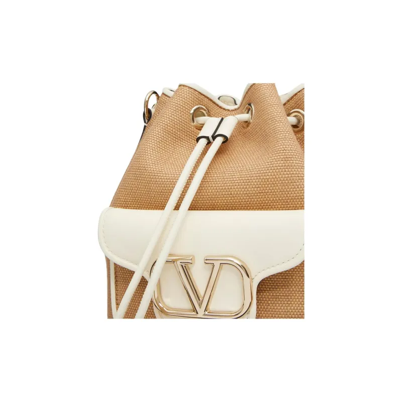 Valentino Locò Raffia Bucket Bags Shoulder Bag Crossbody Bag Handbag Women's Natural Laminated Ivory-6