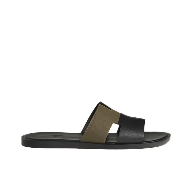 HERMES Izmir Slide Slippers Men's Black Brown-1