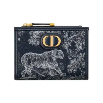 DIOR 30 Montaigne Toile De Jouy Reverse Jacquard Fabric Wallet Women's Black