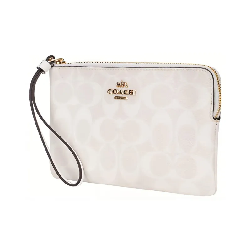 COACH Corner Zip Canvas With Leather Pochette Clutch Tubas Women's Glacier White-2