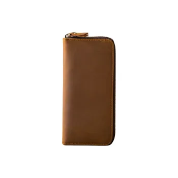 Back Step Top Grain Cow Leather Genuine Leather Long Wallet Clutch Regular Unisex Coffee/Light Brown