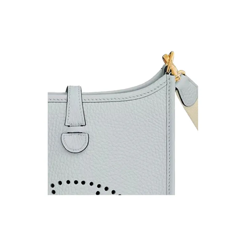 HERMES Evelyne Clemence Leather Shoulder Bag Crossbody Bag Mini Women's Light Blue/Cream White-4