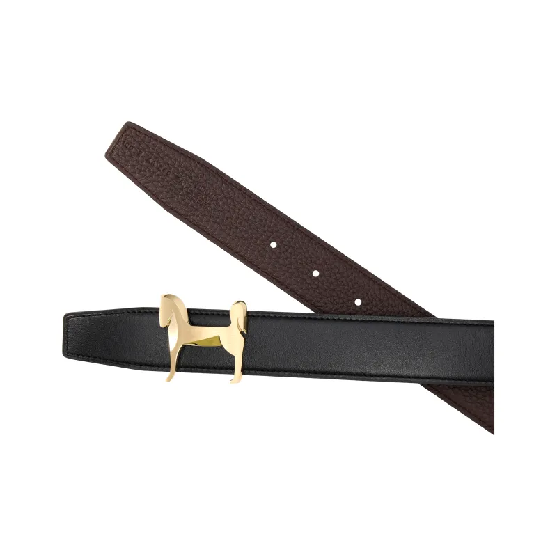 HERMES Togo Calfskin Double-Sided Leather Leather Belts Men's Black Width: 3.2cm-3