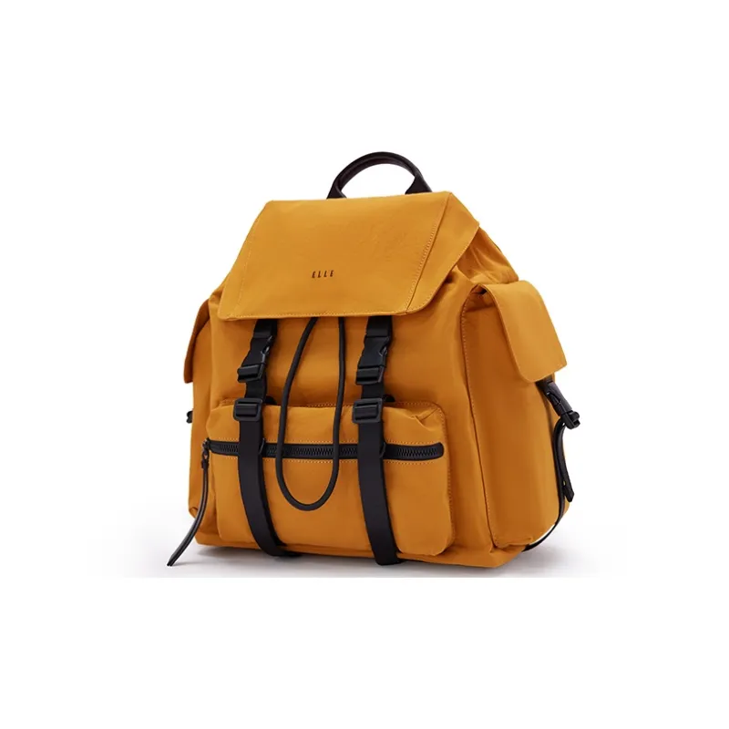 ELLE Nylon Travel Lightweight Multifunction City Lightweight Backpack Large Size Women's Black/Yellow/Gray-11