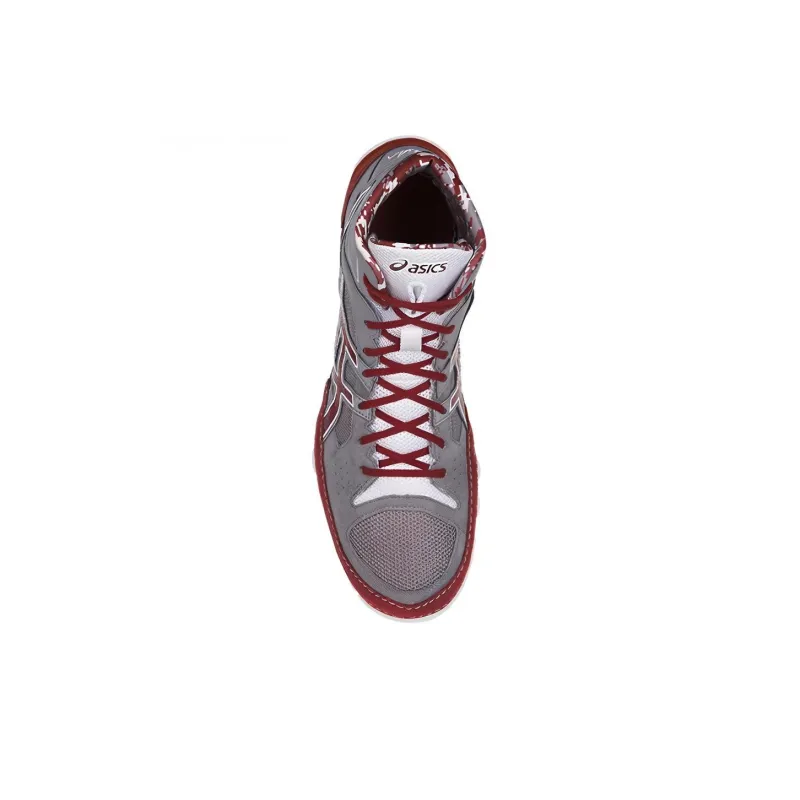 Asics Cael V7.0 Wear-Resistant Breathable Slip-Resistant High-Top Running Shoes Men's Gray Red-2