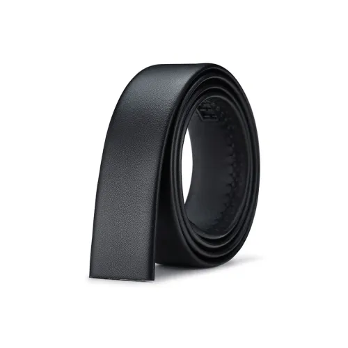 Old Man's Head Buttonless Headband Body Plain Weave Cow Leather Belt Automatic Buckle Men's Black Width 3.5cm