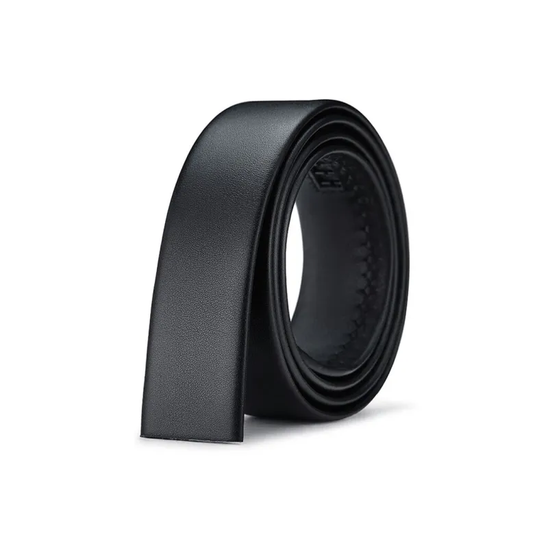 Old Man's Head Buttonless Headband Body Plain Weave Cow Leather Belt Automatic Buckle Men's Black Width 3.5cm-0