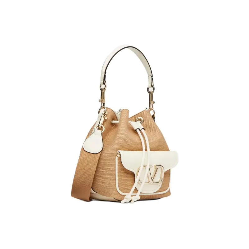 Valentino Locò Raffia Bucket Bags Shoulder Bag Crossbody Bag Handbag Women's Natural Laminated Ivory-1