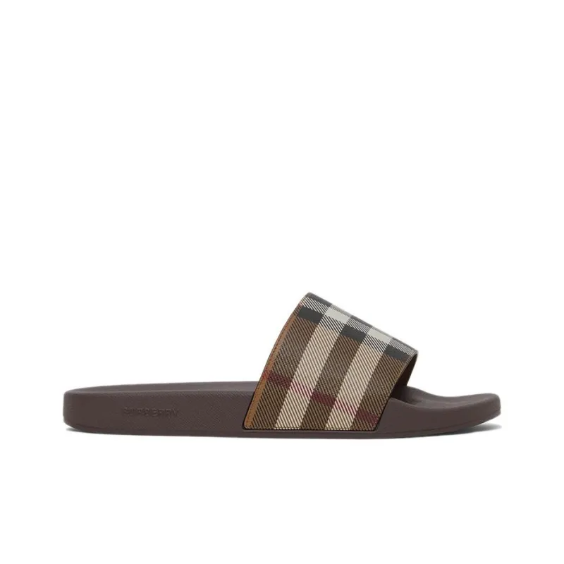 Burberry Check Print Slides Dark Birch Brown-1