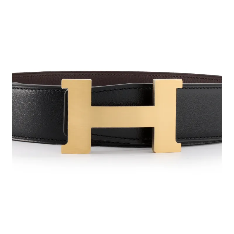 HERMES Constance Leather Belts Unisex Black/Chocolate Box-2