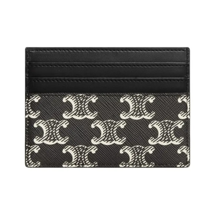 CELINE Cow Leather Card Holder Large Size Men's Black & White-2