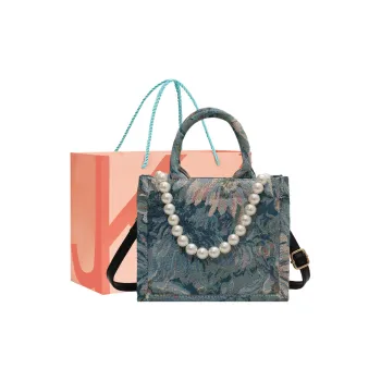 JANE KLAIN Fabric With PU Pearl Handbag Crossbody Bag Canvas Bag Tote Large Size Women's Blue