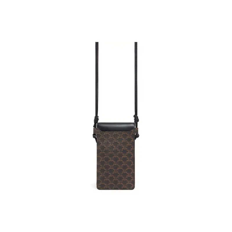CELINE Triomphe Sheepskin Shoulder Bag, Crossbody Bag, Cell Phone Pouch Unisex Black-2