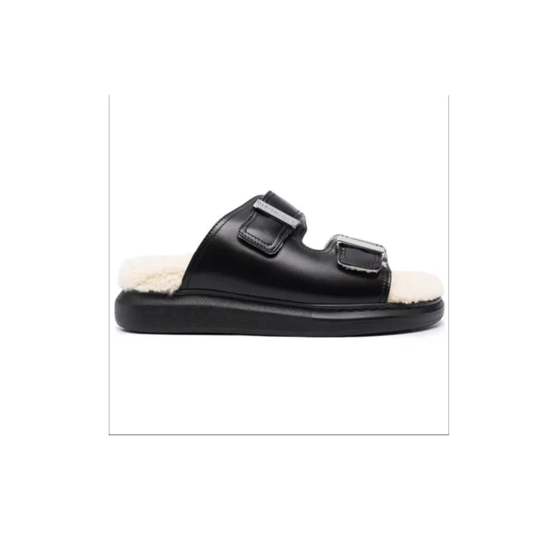 Alexander McQueen Oversized Hybrid Slides Shearling Black Women's-1