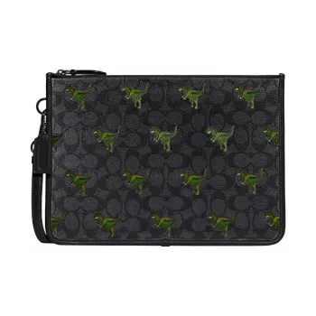 COACH Charter Artificial Leather Wrist Bags Clutches Large Size Men's Black