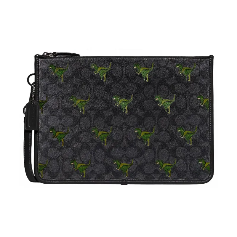 COACH Charter Artificial Leather Wrist Bags Clutches Large Size Men's Black-0