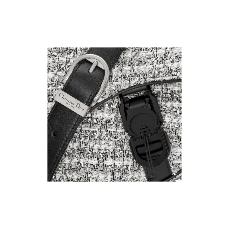 DIOR Saddle Wicker Pattern Tweed Saddle Bag Portable Crossbody Bag Shoulder Bag Men's Silver-5