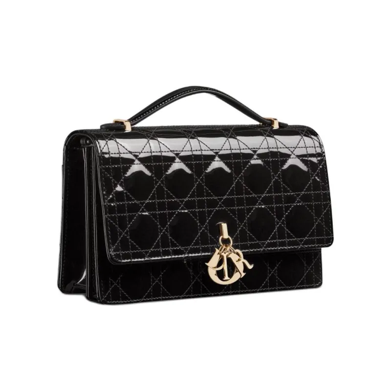 DIOR Patent Leather, Cow Leather Shoulder Bag, Crossbody Bag, Handbag Women's Black-2