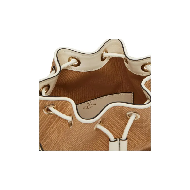 Valentino Locò Raffia Bucket Bags Shoulder Bag Crossbody Bag Handbag Women's Natural Laminated Ivory-5