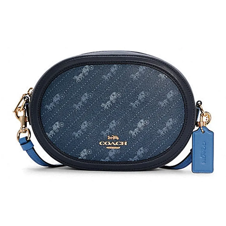 COACH Leather Round Camera Bag, Shoulder Bag, Crossbody Bag Trumpets Women's Marine Blue-1