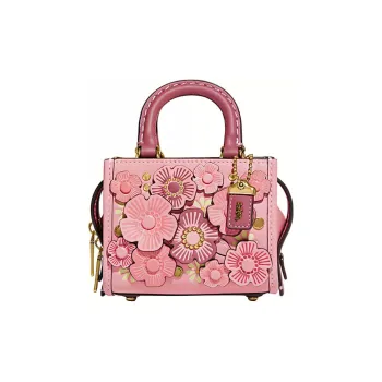COACH Rogue Leather Square Bag Shoulder Bag Crossbody Bag Mini Women's Pink