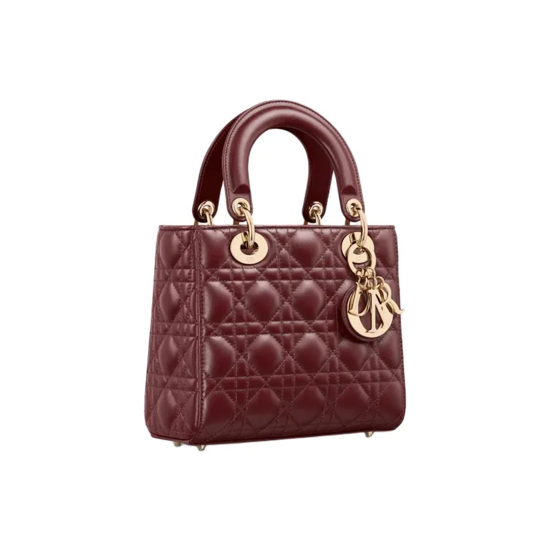 DIOR Lady DiorMy ABCDior Wicker Pattern Lambskin Shoulder Bag Crossbody Bag Handbag Small Size Women's Burgundy-2