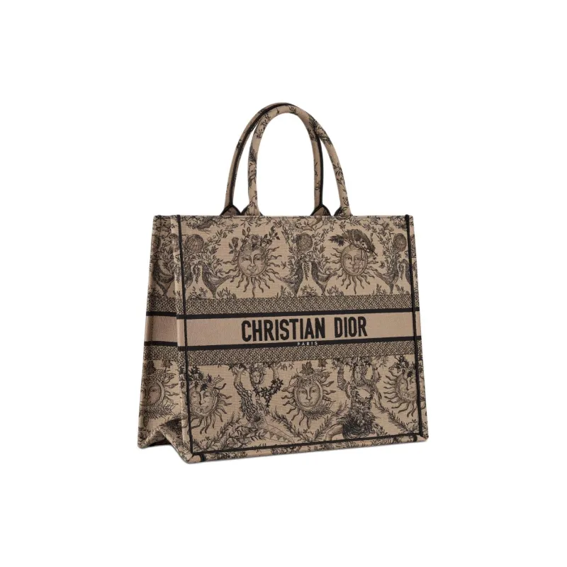 DIOR BookTote Soleil Ruiyi Print Embroidery Tote Bag Shopping Bag Shoulder Bag Handbag Large Size Women's Beige & Black-1