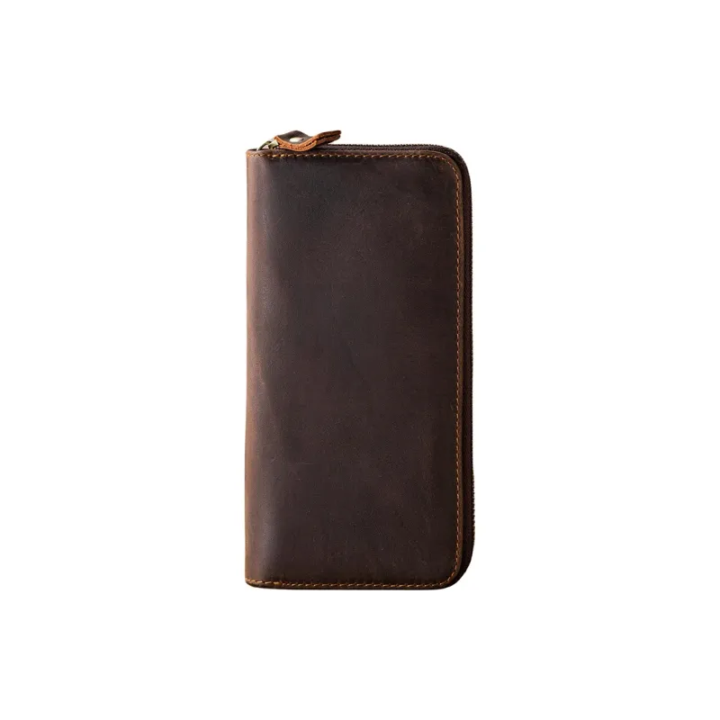 Back Step Top Grain Cow Leather Genuine Leather Long Wallet Clutch Regular Unisex Coffee/Light Brown-6