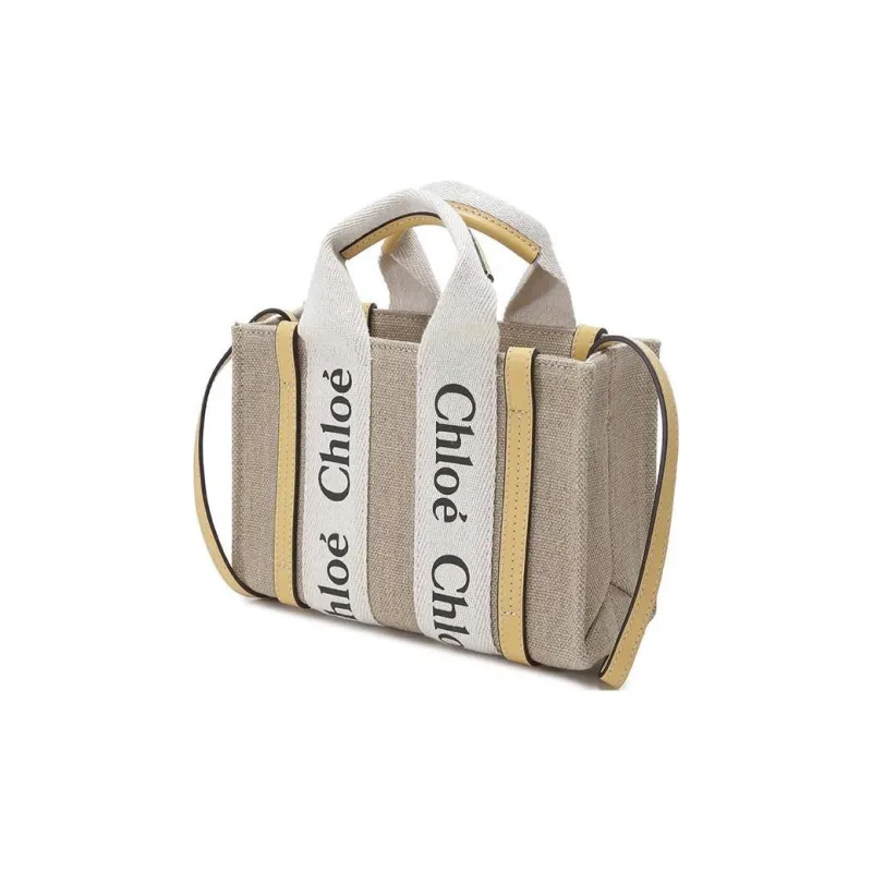Chloe Woody Fabric With Leather One Shoulder Handbag Mini Women's Linen Honey-1