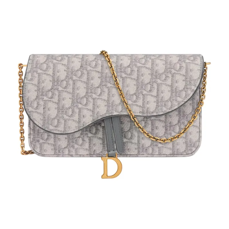 DIOR Oblique Print Fabric One Shoulder Crossbody Clutches Women's Gray-0