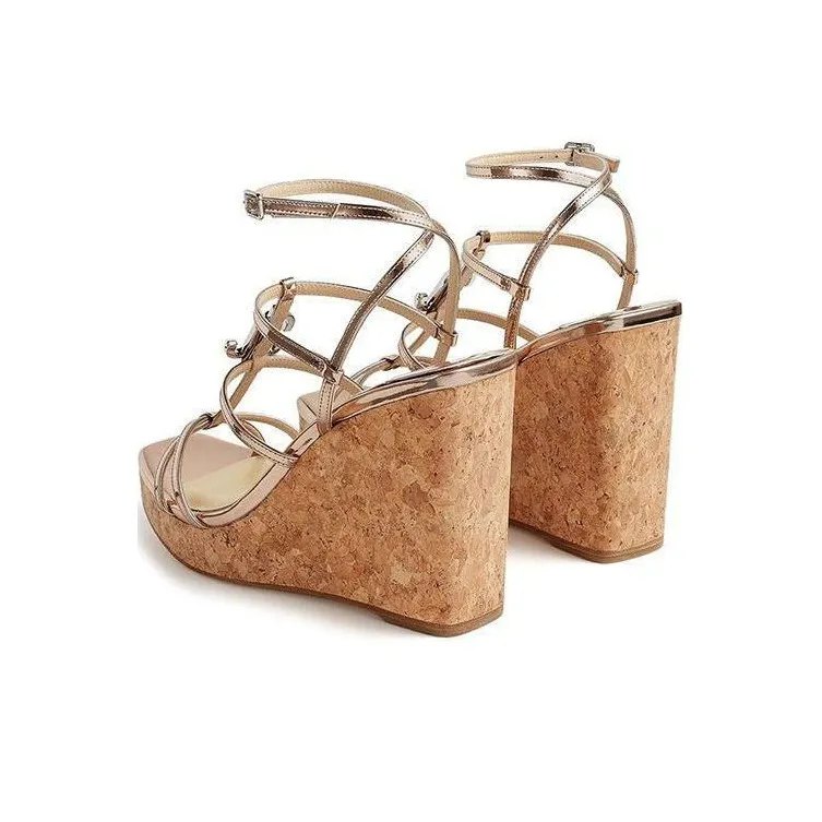Jimmy Choo Jc Wedge 110 Stylish Sandals Women's Gold-3