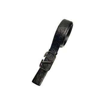 Valentino Emblem Logo Smooth Buckle Leather Belts Men's Black