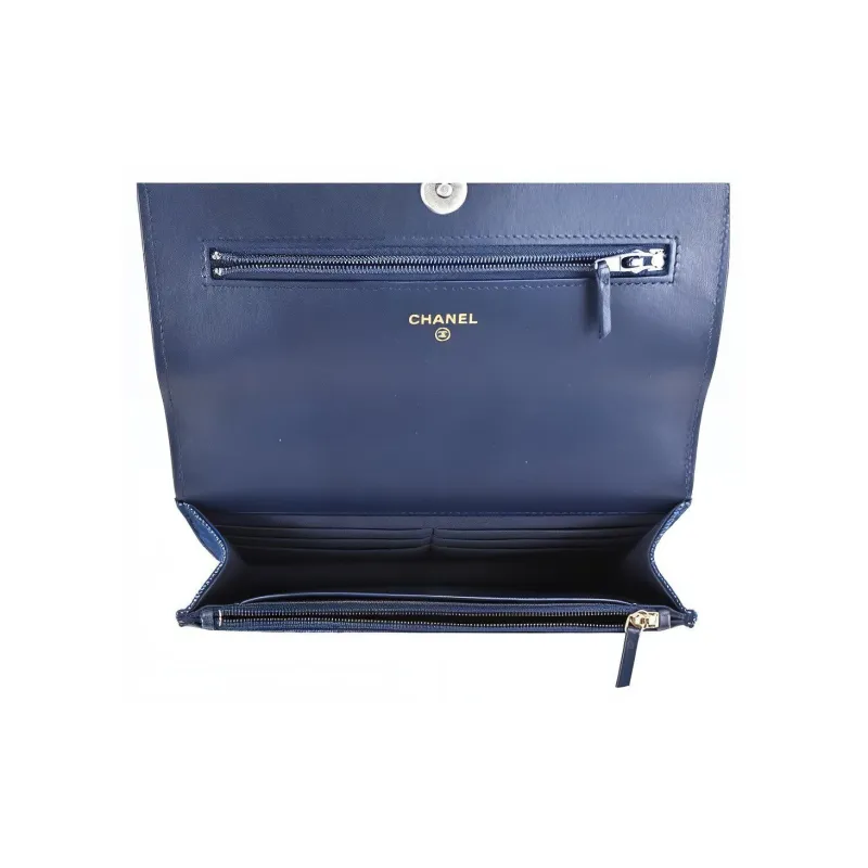 CHANEL 19BagWOC Denim Chain Bag Wallet Women's Dark Blue-2
